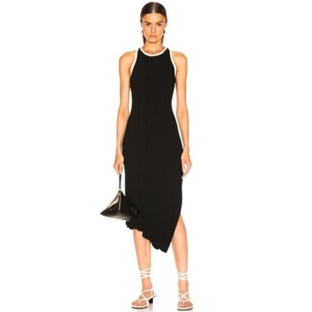 A.L.C. Annina Ribbed Midi Asymmetrical Dress Black‎ Size XS